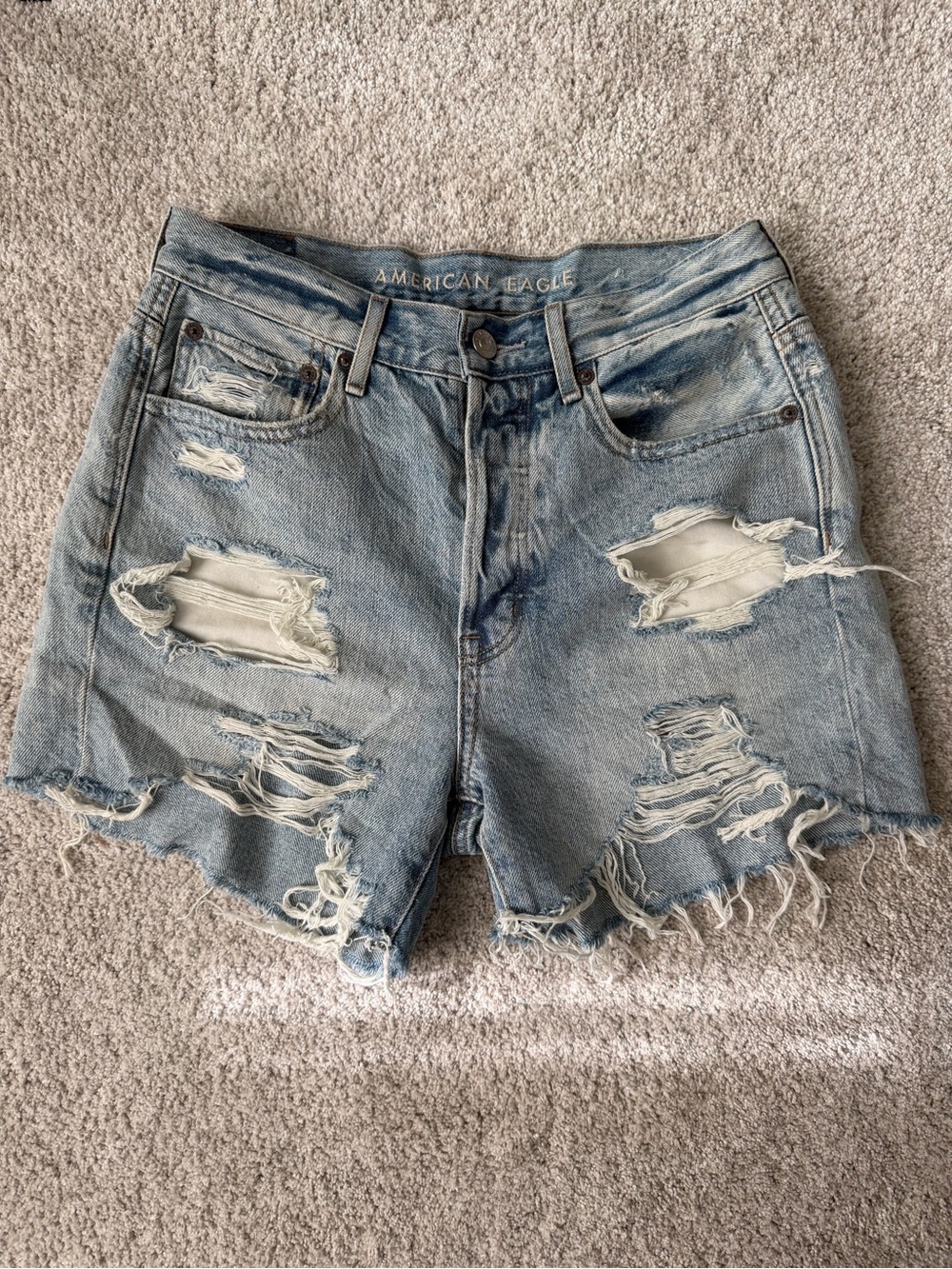 American Eagle Outfitters Light Wash Distressed Denim Shorts